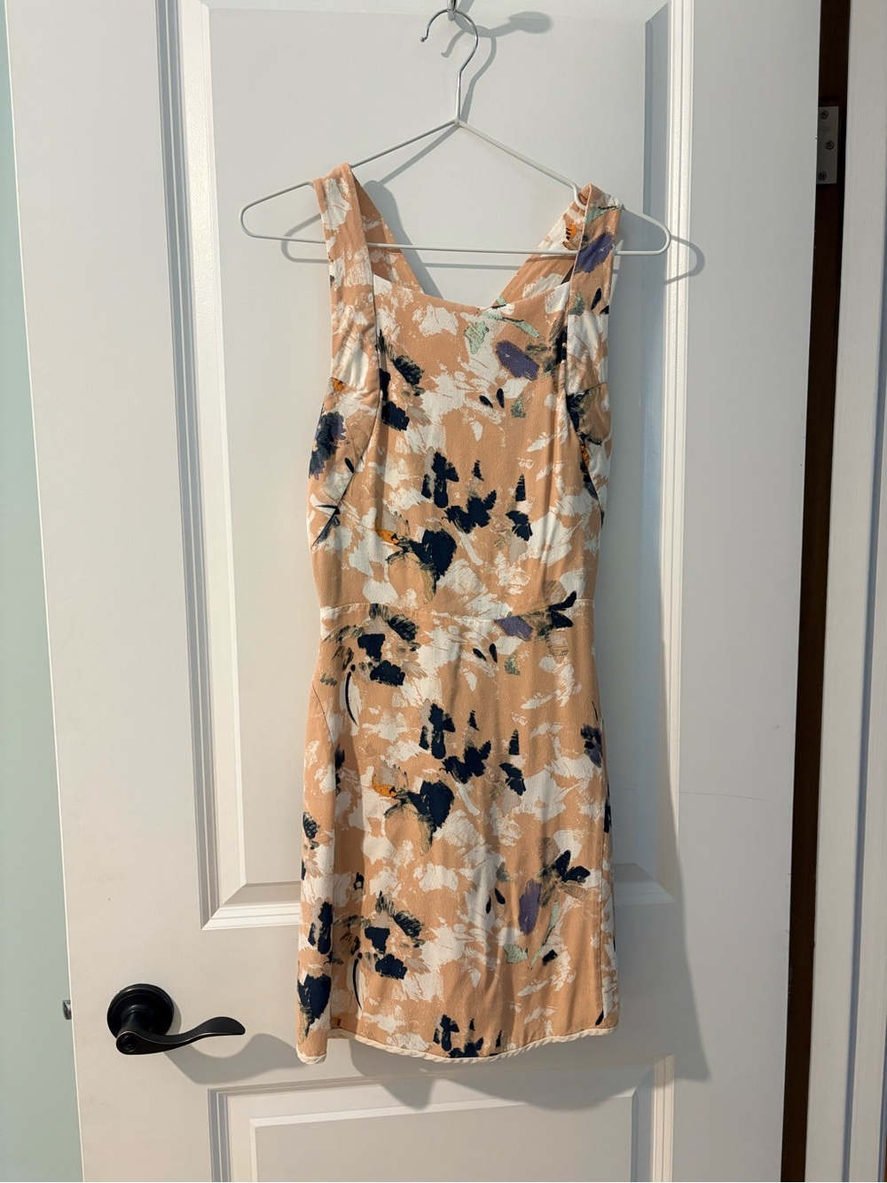Wilfred Peach Floral Midi Dress with Navy & White Accents